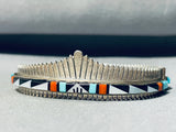 6 Inch Wrist Vintage Native American Zuni Turquoise Inlay Sterling Silver Clasp Bracelet-Nativo Arts