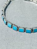 Rare Vintage Native American Navajo Sleeping Beauty Turquoise Square Cut Silver Link Bracelet-Nativo Arts