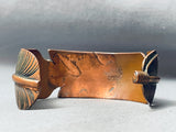 Important Vintage Ben Begaye Copper Hand Carved Feather Copper Bracelet-Nativo Arts