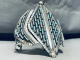 Yazzie Vertical Needle Turquoise Vintage Native American Navajo Sterling Silver Bracelet-Nativo Arts