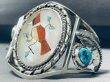 Omg Cardinal Handmade Vintage Native American Navajo Sterling Silver Inlay Bracelet-Nativo Arts