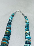 251 Grams Barrell Hand Tooled Sterling Silver Native American Navajo Turquoise Necklace-Nativo Arts