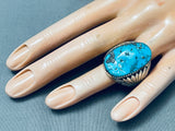Robert Leekya Native American Zuni Channel Sleeping Beauty Turquoise Sterling Silver Ring-Nativo Arts