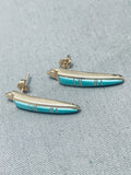 Important Vernon Haskie Vintage Native American Navajo 14k Gold Turquoise Earrings-Nativo Arts