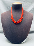 Rare Native American Navajo Coral Tubed Heishi Sterling Silver Necklace-Nativo Arts