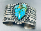 Signed Native American Navajo Carico Lake Turquoise Sterling Silver Bracelet-Nativo Arts