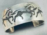 Spectacular Native American Navajo Sterling Silver Horses Bracelet Signed Fred Douglas-Nativo Arts