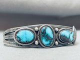1930's Rare Ingot Silver 999 Vintage Native American Navajo Morenci Turquoise Bracelet-Nativo Arts