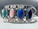 Signed Vintage Concho Native American Navajo Turquoise Sterling Silver Bracelet-Nativo Arts