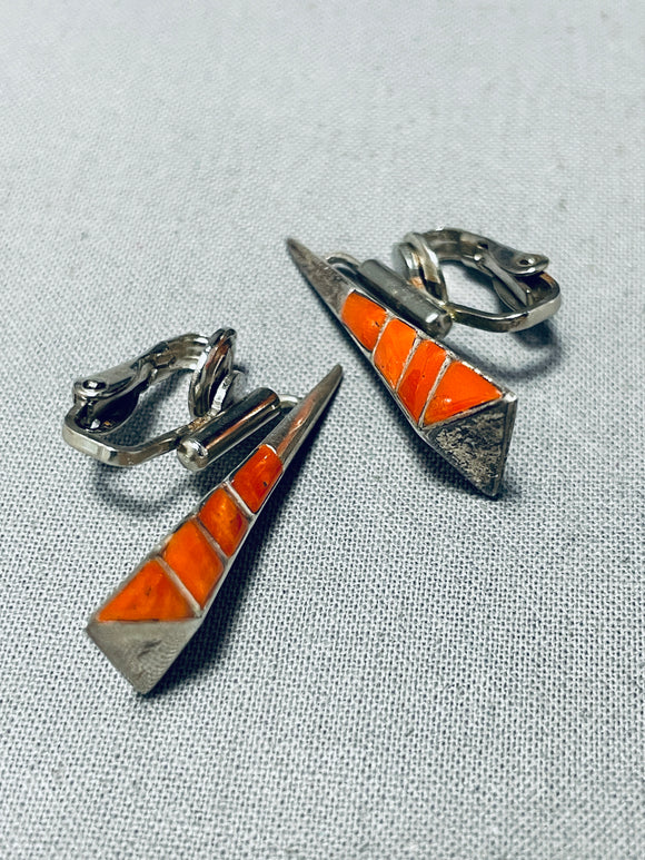 One Of The Best Ever Vintage Native American Navajo Coral Sterling Silver Earrings-Nativo Arts