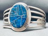 One Of The Best Vintage Native American Navajo Lapis Inlay Sterling Silver Bracelet-Nativo Arts