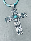 Huge Cross Vintage Native American Navajo Sterling Silver Turquoise Heishi Necklace-Nativo Arts