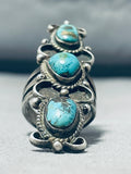 Superb Vintage Native American Navajo 3 Pilot Mountain Turquoise Sterling Silver Colossal Ring-Nativo Arts