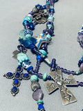 Important Vintage Kim Yhbeta Sterling Silver Cross Turquoise Necklace-Nativo Arts