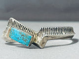 Thick Vintage Native American Navajo Pilot Mountain Turquoise Sterling Silver Angled Bracelet-Nativo Arts