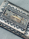 Sturdy 74 G Vintage Native American Navajo Gold Sterling Silver Intricate Buckle-Nativo Arts