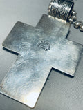 131 Grams Vintage Native American Navajo Turquoise Sterling Silver Cross Necklace-Nativo Arts