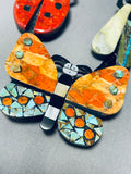 Gasp! Bug Inlay Santo Domingo Turquoise Coral Sterling Silver Necklace-Nativo Arts