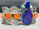 Princess Crown Vintage Native American Navajo Turquoise Charoite Sterling Silver Bracelet-Nativo Arts