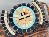 One Of The Finest Vintage Native American Zuni Turquoise Inlay Sterling Silver Buckle Belt-Nativo Arts