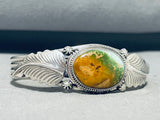 Striking Signed Native American Navajo Royston Turquoise Sterling Silver Leaves Bracelet-Nativo Arts