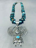 Fascinating Native American Navajo Signed Kingman Turquoise Spiny Silver Kachina Necklace-Nativo Arts