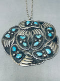 The Biggest Craziest Vintage Native American Navajo Bearpaw Turquoise Sterling Silver Necklace-Nativo Arts