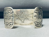 One Of The Most Detailed Vintage Native American Navajo Sterling Silver Bracelet Cuff-Nativo Arts