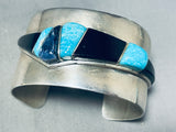 6 Inch Wrist Water Wave Vintage Native American Navajo Turquoise Sterling Silver Inlay Bracelet-Nativo Arts