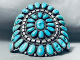 One Of The Finest Vintage Native American Navajo Turquoise Sterling Silver Cluster Bracelet