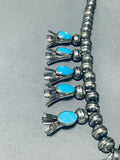 Very Old Vintage Native American Navajo Turquoise Sterling Silver Squash Blossom Necklace-Nativo Arts