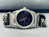 Native American Shay Signed Vintage Navajo Gold Sterling Silver Onyx Watch Bracelet-Nativo Arts