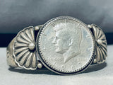 Remarkable Vintage Native American Navajo Signed Kennedy Half Dollar Silver Bracelet-Nativo Arts