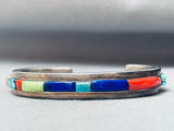 Rare Thicker Vintage Native American Navajo Turquoise Inlay Sterling Silver Bracelet-Nativo Arts