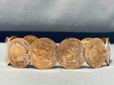 Priceless Native American Navajo Signed 8 Turquoise Indian Head Copper Pennies Bracelet-Nativo Arts