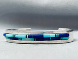 6.5 Inch Wrist Vintage Native American Navajo Turquoise Lapis Inlay Sterling Silver Bracelet-Nativo Arts