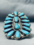 Massive Vintage Native American Navajo Turquoise Sterling Silver Cluster Ring