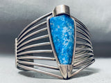 Important Carl Quintana Vintage Native American Navajo Lapis Sterling Silver Bracelet Old-Nativo Arts