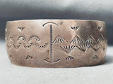 Hand Tooled Vintage Native American Navajo Sterling Silver Cuff Bracelet