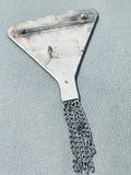 Highly Detailed Vintage Navojo Spiderweb Turquoise Sterling Silver Pin