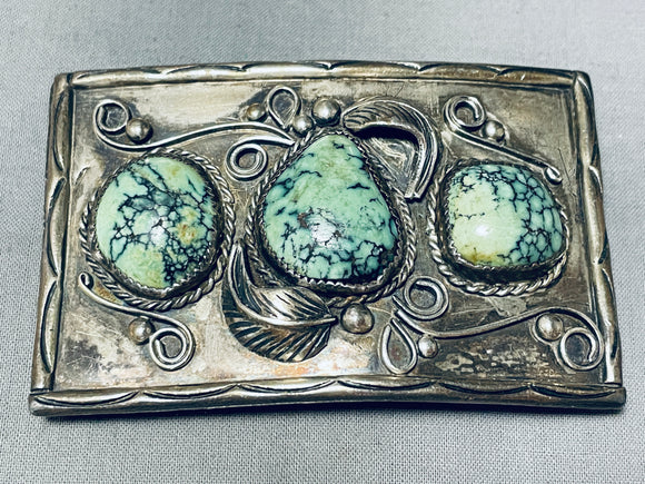 Important Vintage Native American Navajo Damale Turquoise Sterling Silver Buckle-Nativo Arts
