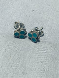 Authentic Vintage Native American Zuni Turquoise Inlay Sterling Silver Earrings-Nativo Arts