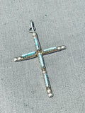 Superb Vintage Native American Zuni Blue Gem Turquoise Sterling Silver Cross Pendant-Nativo Arts