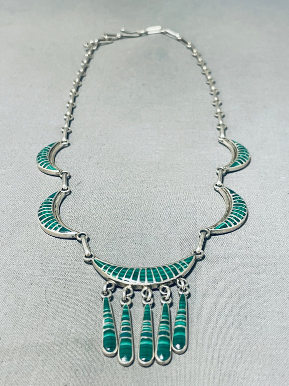 Rare Native American Zuni Malachite Sterling Silver Necklace-Nativo Arts