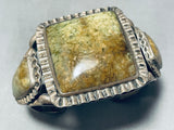 Very Early Huge Vintage Native American Navajo Olive Green Turquoise Sterling Silver Bracelet-Nativo Arts