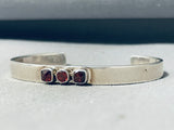 Elegant Native American Navajo 3 Garnets Sterling Silver Bracelet-Nativo Arts