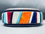 One Of The Best 7 Inch Wrist Vintage Native American Navajo Inlay Sterling Silver Bracelet