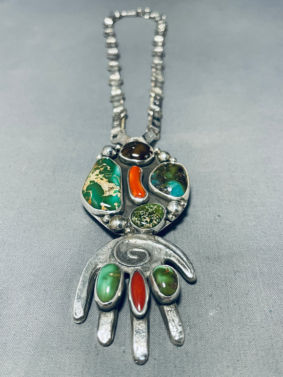 Native American One Of He Best Santo Domingo Damale Turquoise Sterling Silver Necklace-Nativo Arts