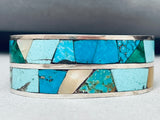 Joe Kayenta 7 Inch Wrist Vintage Native American Navajo Turquoise Inlay Sterling Silver Bracelet-Nativo Arts
