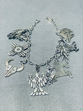 Charming Vintage Native American Navajo Sterling Silver Bear Zia Bird Roadrunner Charms Bracelet-Nativo Arts